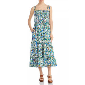 Lost And Wander Renoir's Terrace Printed Maxi Dress Green Blue Size L 4619
